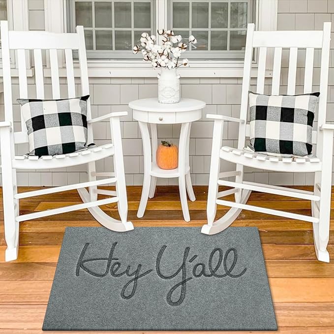 Mats Outdoor Front Door Mat Indoor Entrance with Non Slip Rubber Back Funny Durable Heavy Duty Backing Hey Y'all Doormats Entryway, Light Gray 36" x 24"