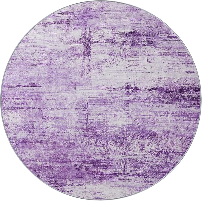 Round 8ft Abstract Rug, Modern Washable Indoor Circle Area Rugs for Living Room, Soft Large Circular Non-Slip Carpet Floor Mat for Bedroom Dining Room Home Office - Abstract Purple