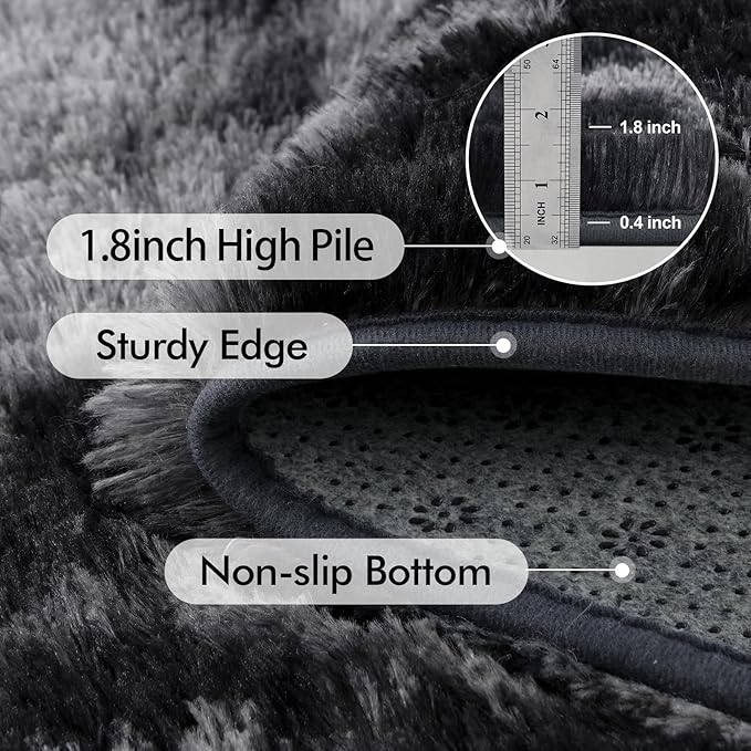 5x8 Ft Large Shag Rugs for Bedroom Living Room Decor for Men Boys, Tie Dyed Ultra Soft Fluffy Furry Area Rug for Indoor Floor, Aesthetic Carpet for Home Decor (Dark Grey)