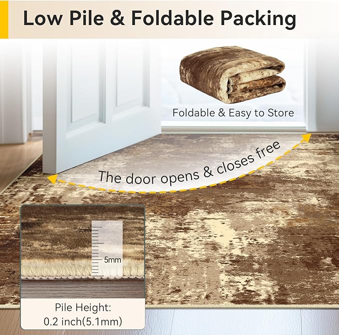 RELEANY Washable Area Rugs 8'x10' Non-Slip Modern Abstract Soft for Living Room Entryway Bedroom Nursery, Print Pattern, Brown Tan Beige Coffee