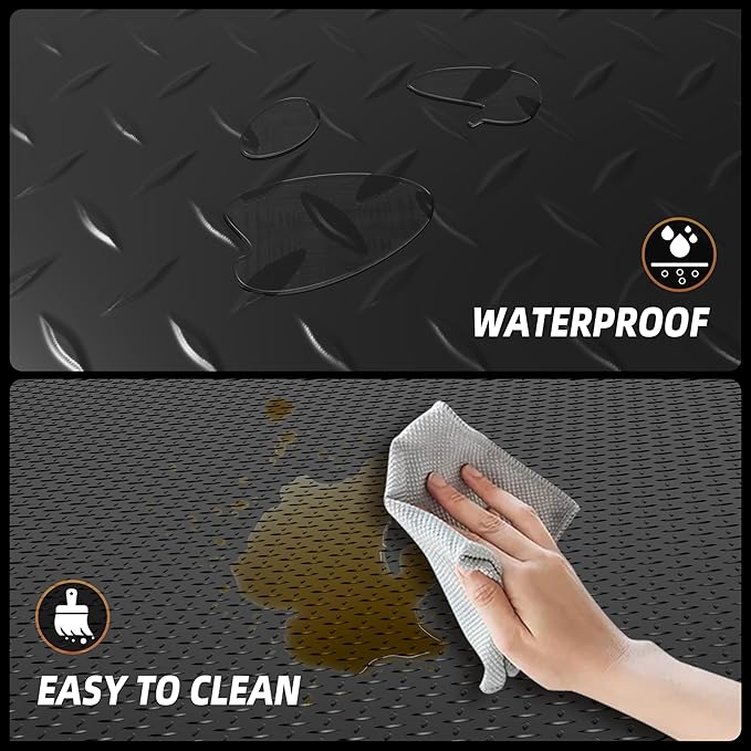 8.2 x 23 FT Garage Floor Mat, 2.8mm Thickened Diamond Plate PVC Garage Flooring Roll for Under Car, Heavy Duty Garage Floor Protector 188.6 SQFT for Garage, Basement, Golf Cart. Black