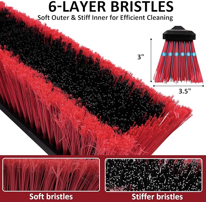 14” Push Broom Outdoor with 70” Long Handle - Heavy Duty Shop Broom for Garage, Patio, Driveway, Yard, Deck Cleaning