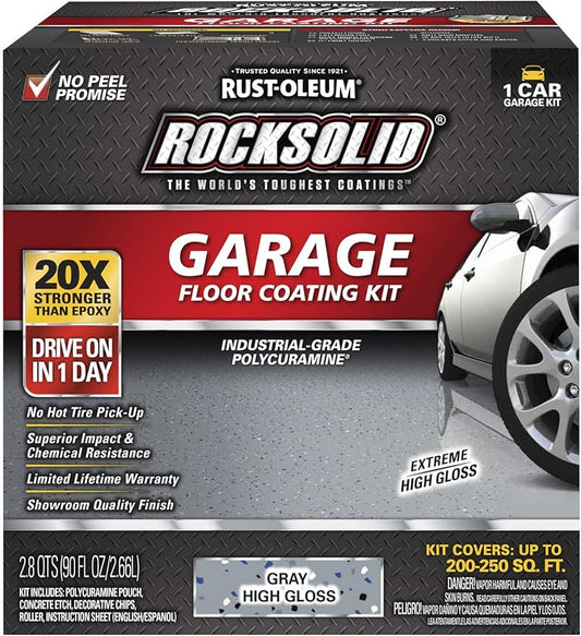 Rust-Oleum 60003 RockSolid Polycuramine Garage Floor Coating, 1 Car Kit, High Gloss Gray