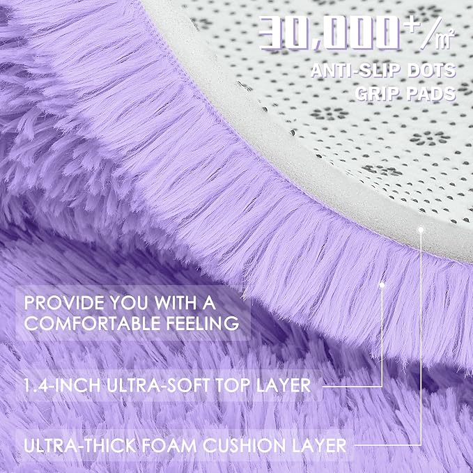 OLANLY 8x10 Machine Washable Large Area Rugs for Living Room, Bedroom, Soft Fluffy Shaggy Bedside Rug, Indoor Floor Carpet for Kids Girls and Boys, Dorms, Nursery, Home Decor Aesthetic, Light Purple