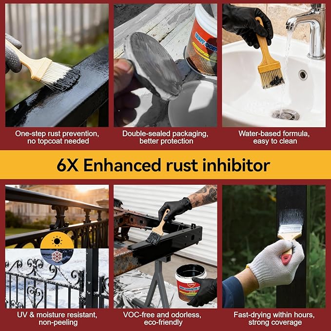 Rust Converter Remover Paint for Metal, 3-in-1 Long-lasting Rust Inhibitor&Primer, Quick-Dry Coating for Automotive, Trailer, Chassis and Tools, Water-Based & VOC-free Reformer for Metal- 35oz Black