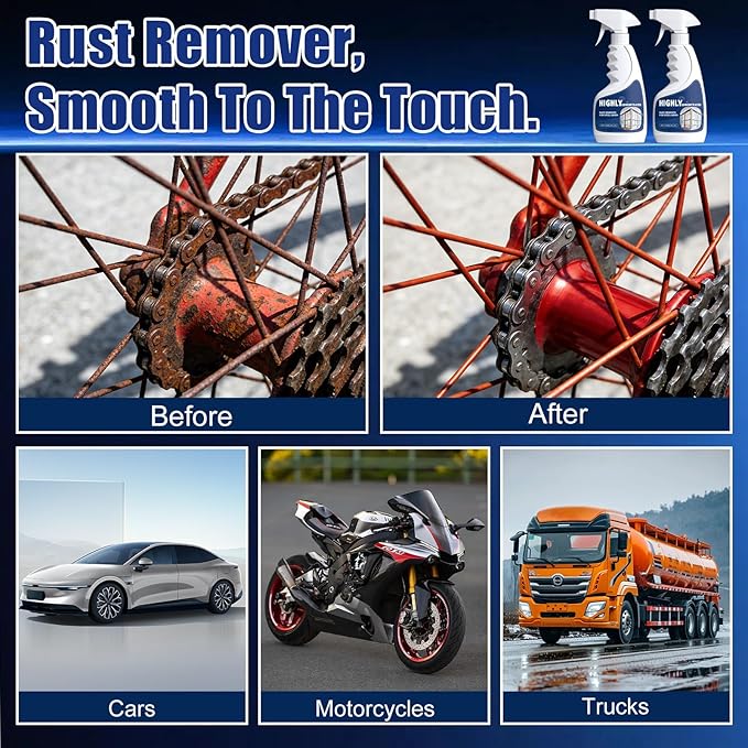 warmow 2PCS Rust Remover Spray for Metal, Powerful Rust Remover Heavy Duty Metal Cleaner, Multipurpose Rust Stain Remover for Tools, Stainless Steel, Automotive Parts, Fast Acting Rust