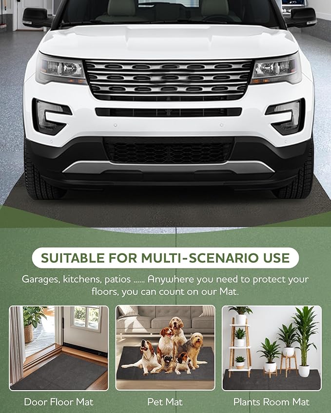 Large Garage Floor Mat 7.6'x20' for Under Car Protects Floor, Cuttable Garage Driveway Oil Drip Mat,Water Containment Rug, Non-Slip Oil Spill Mat for Kitchen/Car-Wash/Driveway/Doorway