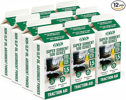 WYK 12 Pack Safety Sorbent 500 Series – Industrial Oil Absorbent Granules & Traction Agent for Spills, Leaks & Safety Maintenance – Fast-Acting Multi-Purpose Spill Absorber (1 Quart Boxes)