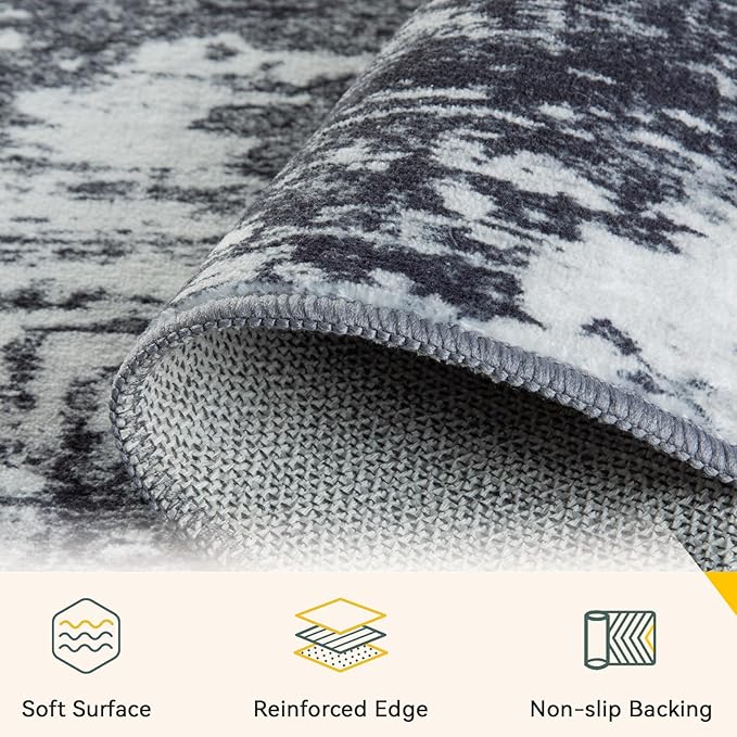 RELEANY Washable Area Rugs 8'x10' Non-Slip Modern Abstract Soft for Living Room Entryway Bedroom Nursery, Print Pattern, Black Navy Blue Gray