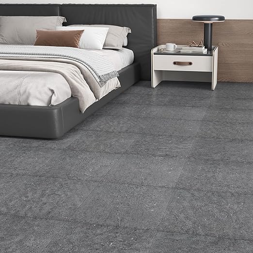 Wallercity Matte Cement Gray Marble Peel and Stick Floor Tile Modern Grey Vinyl Flooring Stickers for Bathroom Kitchen 5PCS Waterproof Self Adhesive Flooring Tiles for Balcony Living Room 12x12 in