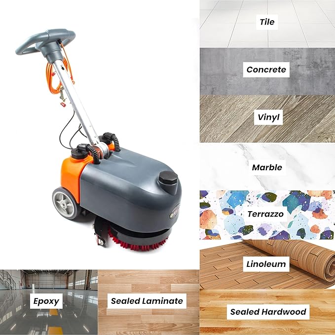 SUNMAX RT15AC 14" Walk Behind Floor Scrubber Machine for Industrial Commercial Use, 4-Gal Tank, 26-ft Power Cord