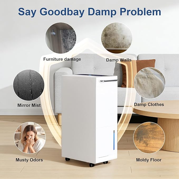 Max 100 Pint Portable Dehumidifier 5500 Sq.Ft, Dehumidifier with Drain Hose for Basement&Home, 204 OZ Water Tank, Auto Defrost, Smart Humidity Control, Energy Efficient&Quiet for Large Room Bathroom