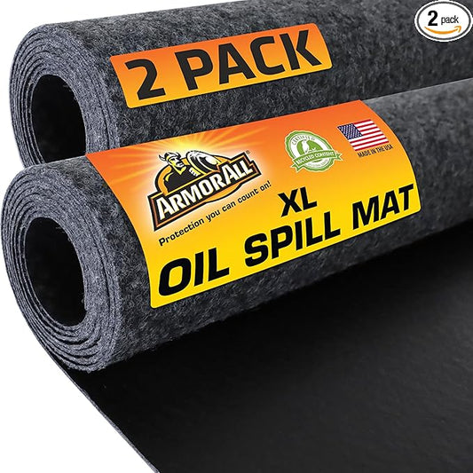 Armor All Premium Maintenance Mat Oil Spill Garage Floor Mat, (30" x 59") (2-Pack), Absorbent, Waterproof, Contains Liquids, Protects Garage Surface or Driveway, Reusable, Washable, Durable (USA Made)
