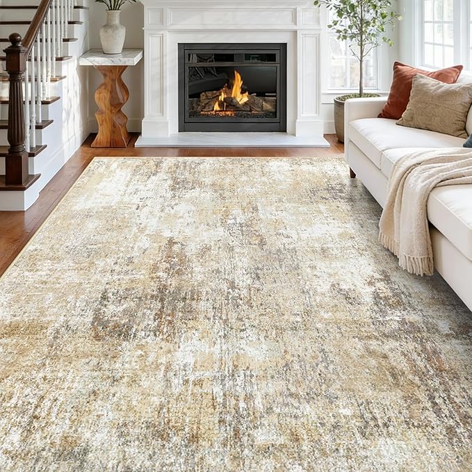 RELEANY Washable Area Rugs 8'x10' Non-Slip Modern Abstract Soft for Living Room Entryway Bedroom Nursery, Print Pattern, Neutral Brown Gray