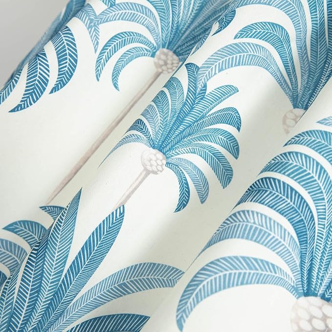 VOGOL French Sidelight Door Curtains, 25 x 72 Inches Linen Textured Curtain Panels, Blue Leaves Printed Rod Pocket Drapes for Front Glass Door, 1 Piece