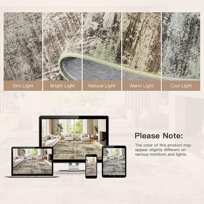 Lofus 9x12 Area Rug for Living Room, Brown Abstract Large Rugs with Non-Slip Backing, Neutral Modern Washable Carpet for Bedroom Dining Room Home Office Nursery Indoor
