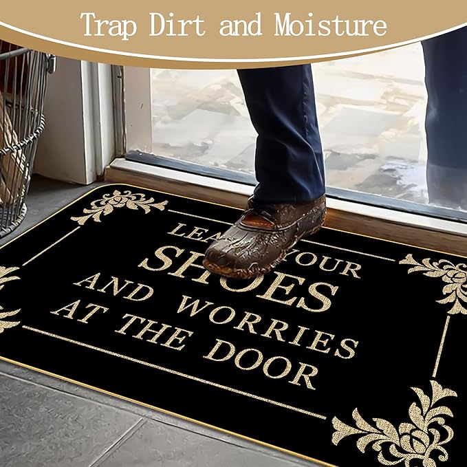 Funny Welcome Doormat for Entryway Leave Your Shoes and Worries at The Door Mats for Front Door with Rubber Backing Doormat Entrance Indoor and Outdoor Personalized Mats Anti-Slip Gift Mat 29 x 17 in