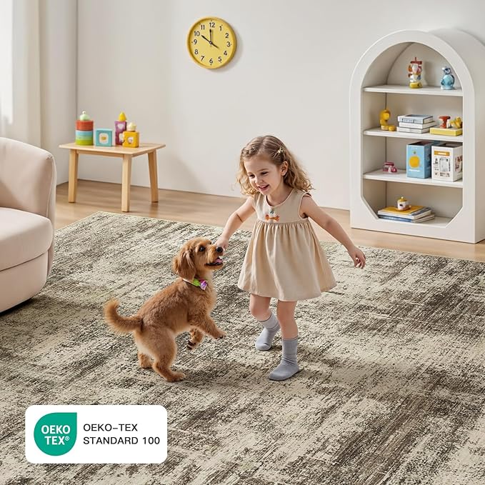 Lofus 5x7 Area Rug for Living Room, Brown Abstract Rugs with Non-Slip Backing, Neutral Modern Washable Carpet for Bedroom Dining Room Home Office Nursery Indoor