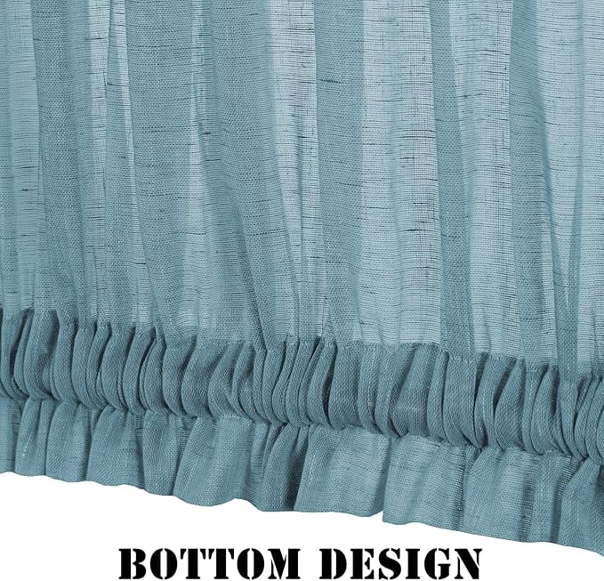 H.VERSAILTEX Linen Sidelight Curtains for French Door Sheer Panels Light Filtering Window Treatment for Narrow Door 25 x 72 Inches with Tieback - 1 Panel, Turquoise