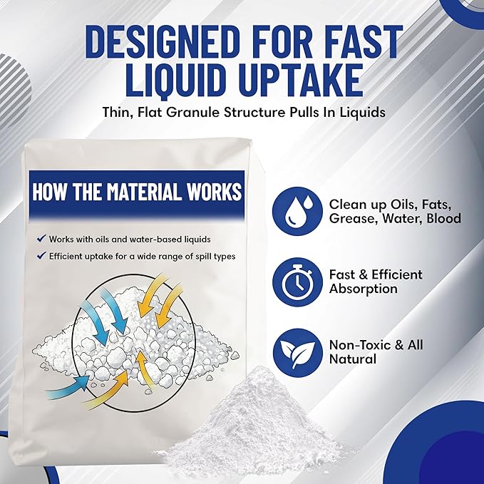 WYK 25lb Safety Sorbent 500 Series - Industrial Oil Absorbent Granules & Traction Agent for Spills, Leaks and Safety Maintenance - Fast-Acting Multi-Purpose Spill Absorber