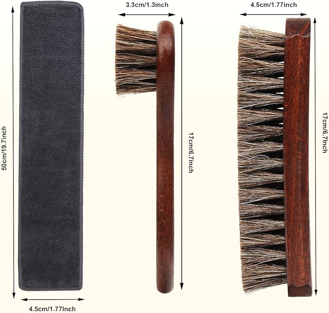 3-Piece 100% Horse Hair Shoe Brush Kit for Leather Care – Professional Dauber Applicators and Polishing Brushes with Cleaning Cloth for Leather Shoes, Boots, Bags, Jackets & Car Detailing