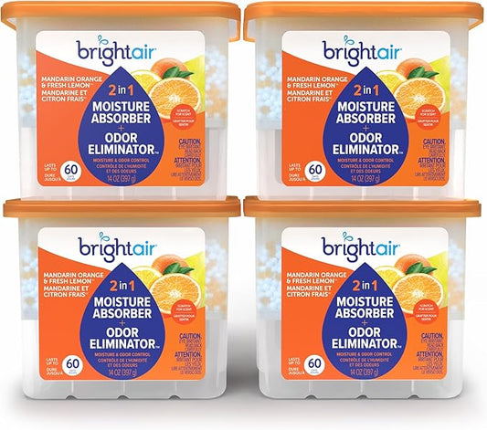 Bright Air Mandarin Orange & Fresh Lemon, 2-in-1 Moisture Absorber & Odor Eliminator, Case of 4, Lasts up to 60 Days Each