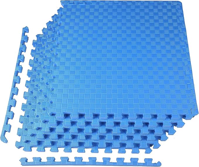 BalanceFrom Puzzle Exercise Mat 1' Thick, EVA Interlocking Foam Floor Tiles for Home Gym, Mat for Home Workout Equipment, Floor Padding for Kids, Blue, 24 in x 24 in x 1 in, 24 Sq Ft - 6 Tiles