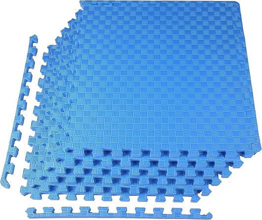 BalanceFrom Puzzle Exercise Mat 1' Thick, EVA Interlocking Foam Floor Tiles for Home Gym, Mat for Home Workout Equipment, Floor Padding for Kids, Blue, 24 in x 24 in x 1 in, 24 Sq Ft - 6 Tiles