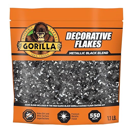 Gorilla Garage Floor Coating Decorative Flakes – Metallic Black Blend – Matches High-Gloss Black Kit – Hides Dirt & Imperfections – Use with Epoxy or Concrete Coatings – Covers up to 550 sq. ft.