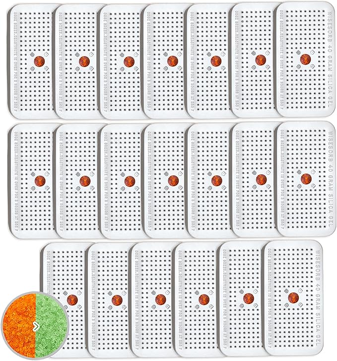 Wisesorb 40 Gram Silica Gel Canister, 20 Packs Silica Gel Desiccant Canister (Orange to Green), Reusable Desiccant Dehumidifier