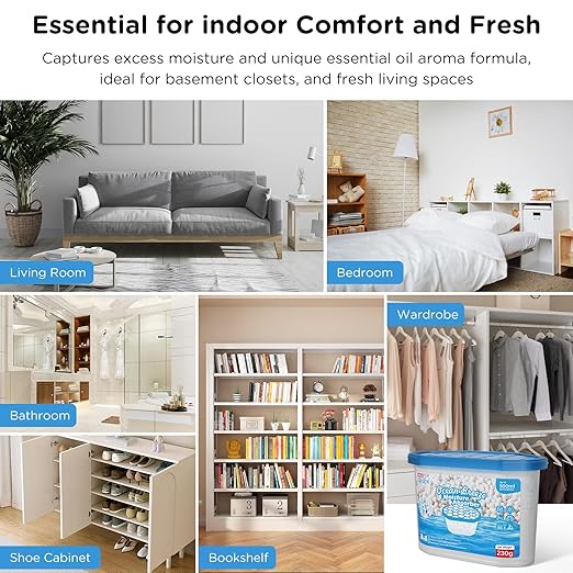 W&E Choice Moisture Absorbers with Ocean Breeze, Dehumidifier for Closet & Bathrooms, Kitchen, Humidity Absorber Odor Eliminator Absorber 6 Pack