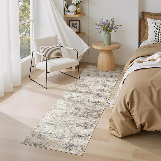 Lofus 2X 8 Area Rug for Hallways, Gold Abstract Washable Runner Rugs with Non Slip Rubber Backing, Low Pile Soft Carpet Runner for Kitchen Bathroom Bedroom Laundry