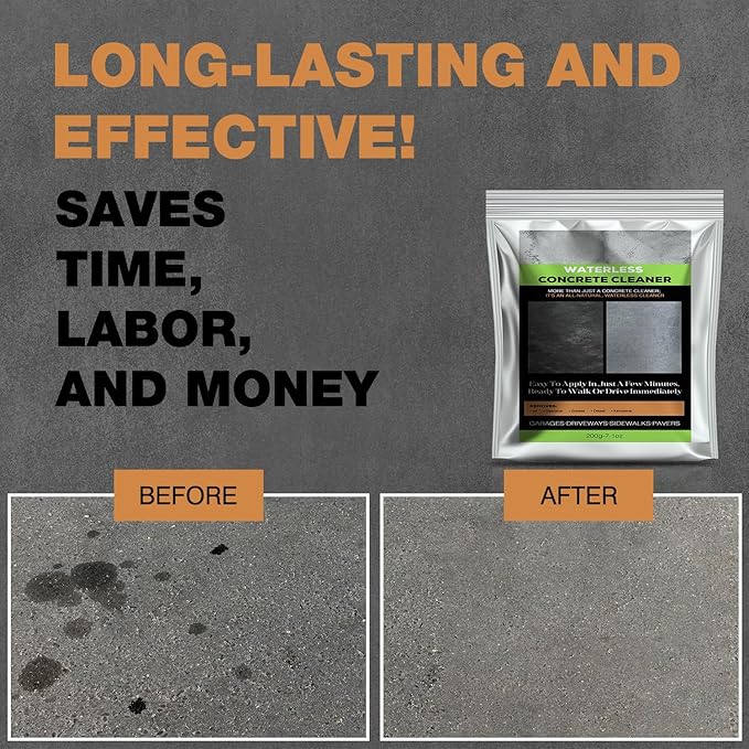Concrete Oil Stain Remover (7.1 OZ) – Waterless Oil Stain Cleaner for Concrete – for Driveway, Garage, Basement, and Walkway Surfaces – Up to 20 sq. ft.