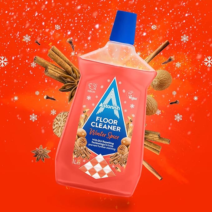 Astonish Floor Cleaner with Dirt-Repelling Technology, Winter Spice Scent - Protective Shine Coating, Stain Lifting Action, Warm Seasonal Fragrance for Sealed Surfaces, Hard Floor Cleaning Solution