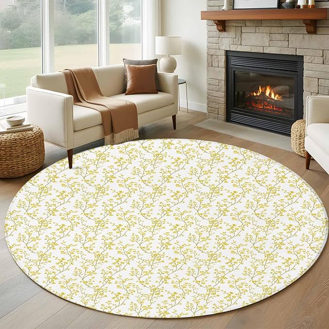 Flowers Round Rug 6 Ft, Branches Circle Area Rugs Washable Non Slip Indoor Floor Mats Carpet for Living Room Bedroom Dining Room Home Decor