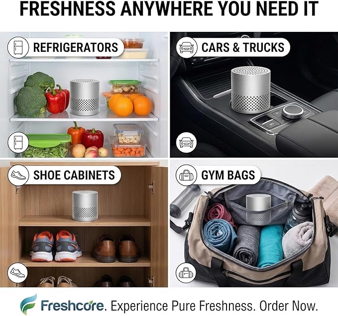 Freshcore Refrigerator Deodorizer Odor Eliminator | Fridge Deodorizer – Lasts 10 Years, Long-Lasting Odor Eliminator - More Effective Than Baking Soda, Charcoal Bags (Stainless Steel)