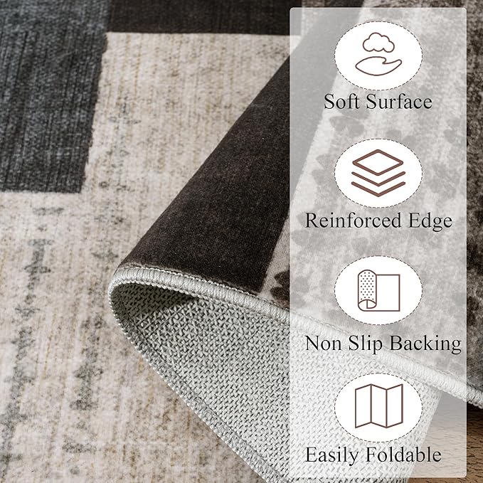 Modern Geometric Patchwork Indoor Area Rug for Living Room, Blue-Taupe 6'x 9' Large Rug Rockwood Collection Hardwood Floors Decor for Bedroom, Blue Throw Carpet for Office Entryway Dining Room