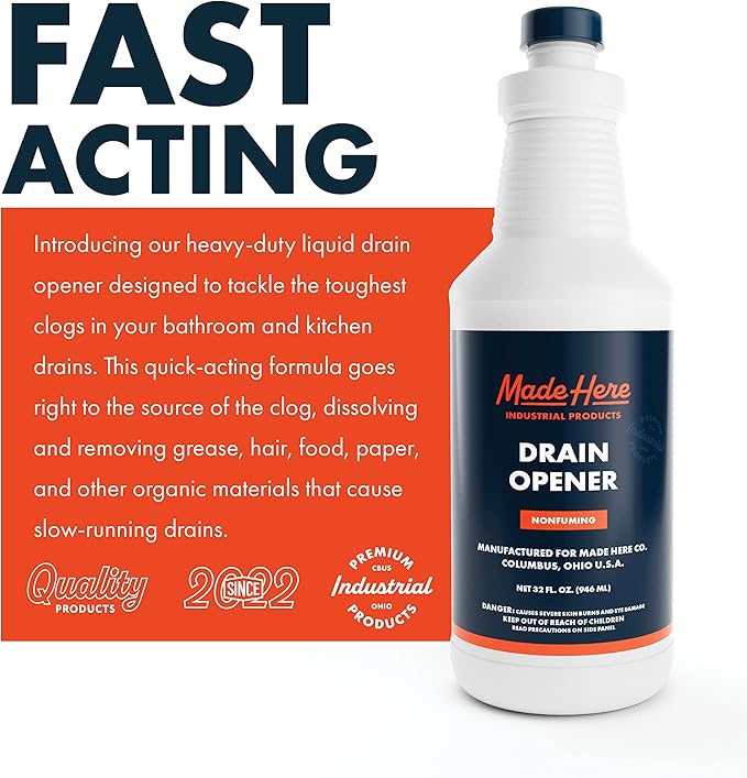 Quick-Acting Liquid Drain Opener - Dissolves Grease, Hair, Food & More - Prevents Plumbing Problems - Non-Fuming, No Acid or Bleach Odors - Safe for All Pipes - 32 oz