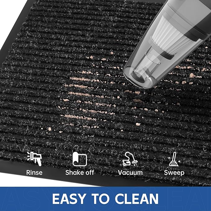 Front Door Mat, 5' x 4' Heavy Duty Indoor Outdoor Door Mat Entrance, Commercial Welcome Mats, Stain and Fade Resistant, Durable Rubber Backing, Low Profile Entry Mat for Patio, Black Stripe