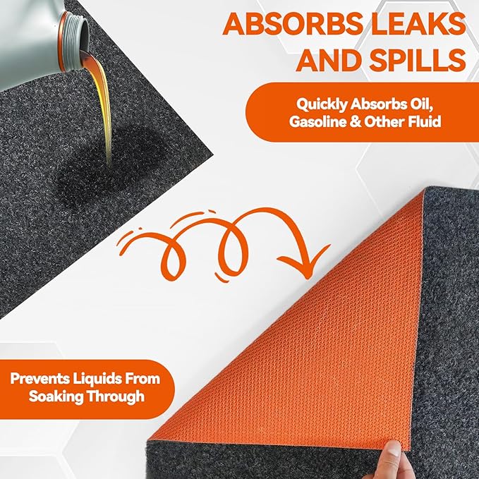 Heavy Duty Oil Spill Mat, Upgraded Garage Floor Mat for Under Car, 1/4" Waterproof Rubber Bottom Absorbs Oil Quickly, Washable, Reusable Oil Drip Leak Absorbent Pad (4'11″ x 5'11″)