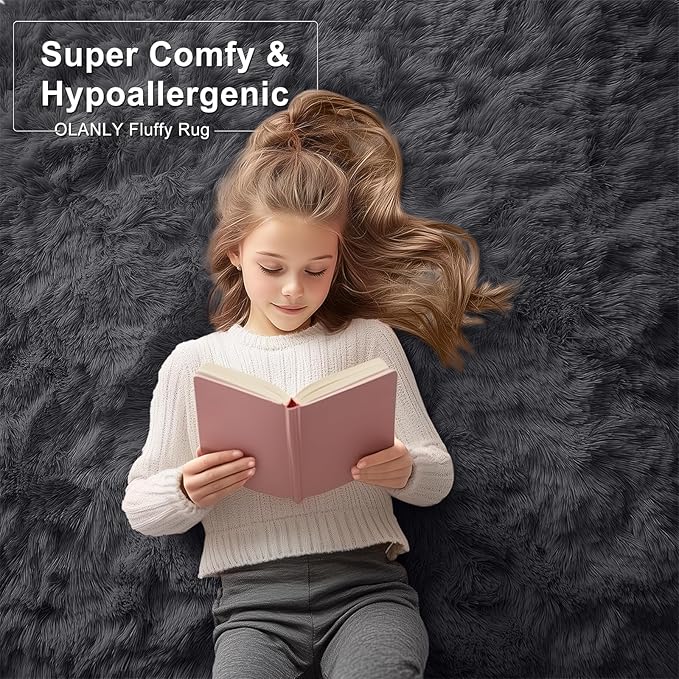 OLANLY 10x11 Machine Washable Large Area Rugs for Living Room, Bedroom, Soft Fluffy Shaggy Bedside Rug, Indoor Floor Carpet for Kids Girls and Boys, Dorms, Nursery, Home Decor Aesthetic, Black