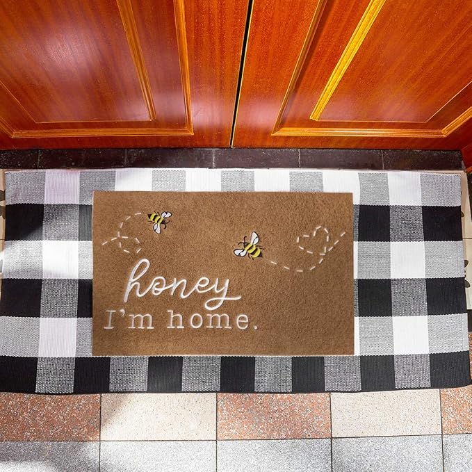 Bee Door Mat Brown Welcome Mats Front Door Indoor Outdoor Entrance Honey I'm Home Kitchen Rugs Entry Outside Doormat Non Slip Durable Rubber Back Funny Farmhouse Mat