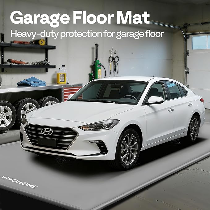 VIVOHOME Containment Mat (7'9" x 18') with Stay Put Corner, PVC Garage Floor Mats, Heavy Duty Garage Parking Mat with a Squeegee, Gray