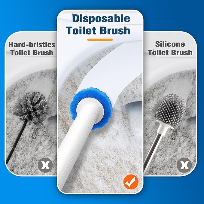 NEWE Disposable Toilet Brush with Tweezers, Toilet Bowl Wand Holder Set with 42PCS Cleaner Refills, Bathroom Cleaning System for Sink Bathtub Drain Wash Basin Urinal (Blue)