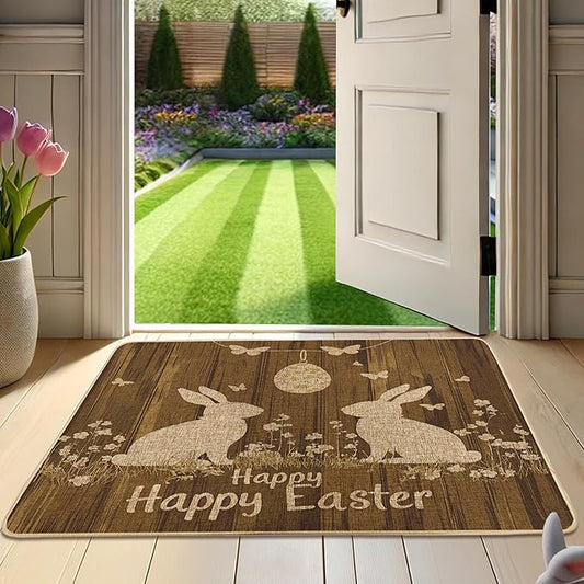 Easter Bunny Brown Rabbit Funny Doormat, Humorous Welcome Mat, Durable Front Door Rug, Entryway Decor 18x30Inch