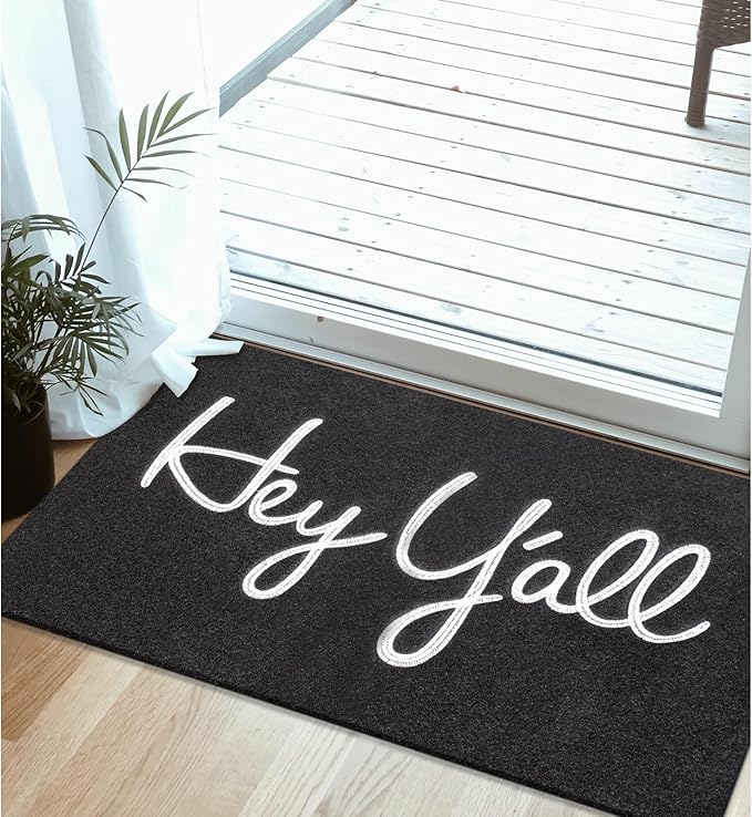 Front Door Welcome Outdoor Mats, Hey Y'all Doormat Rubber Heavy Duty Backing Mats for Home Decor Indoor Farmhouse Funny Kitchen Mats Patio Black 36" x 24"
