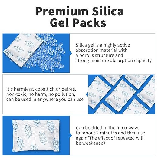 Absorbking Silica Gel Packets, 20 Gram 150 Packs Food Safe Moisture Absorbers, Desiccant Packs for Storage, Reusable Desiccant for Foods, Storage Bins, 3D Filaments, Electronics, Safes