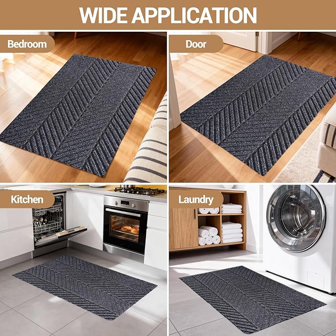 Front Door Mat Indoor Outdoor, Heavy Duty Entryway Doormat with Non Slip Backing, Low Profile Commercial Grade Welcome Mat for Home Entrance, Office, Garage