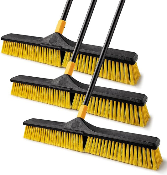Yocada Push Broom Brush 24" Wide 65.3" Long Handle Stiff Bristles Heavy-Duty Outdoor Commercial for Cleaning Bathroom Kitchen Patio Garage Deck Concrete Wood Stone Tile Floor 3PCS