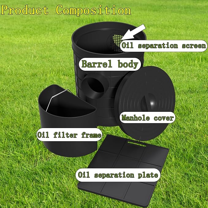 Commercial Grease Trap, Lightweight PE Plastic Grease Interceptor Trap Side Inlet Waste Oil Water Separator for Kitchen Sink Restaurant Wastewater Easy Install